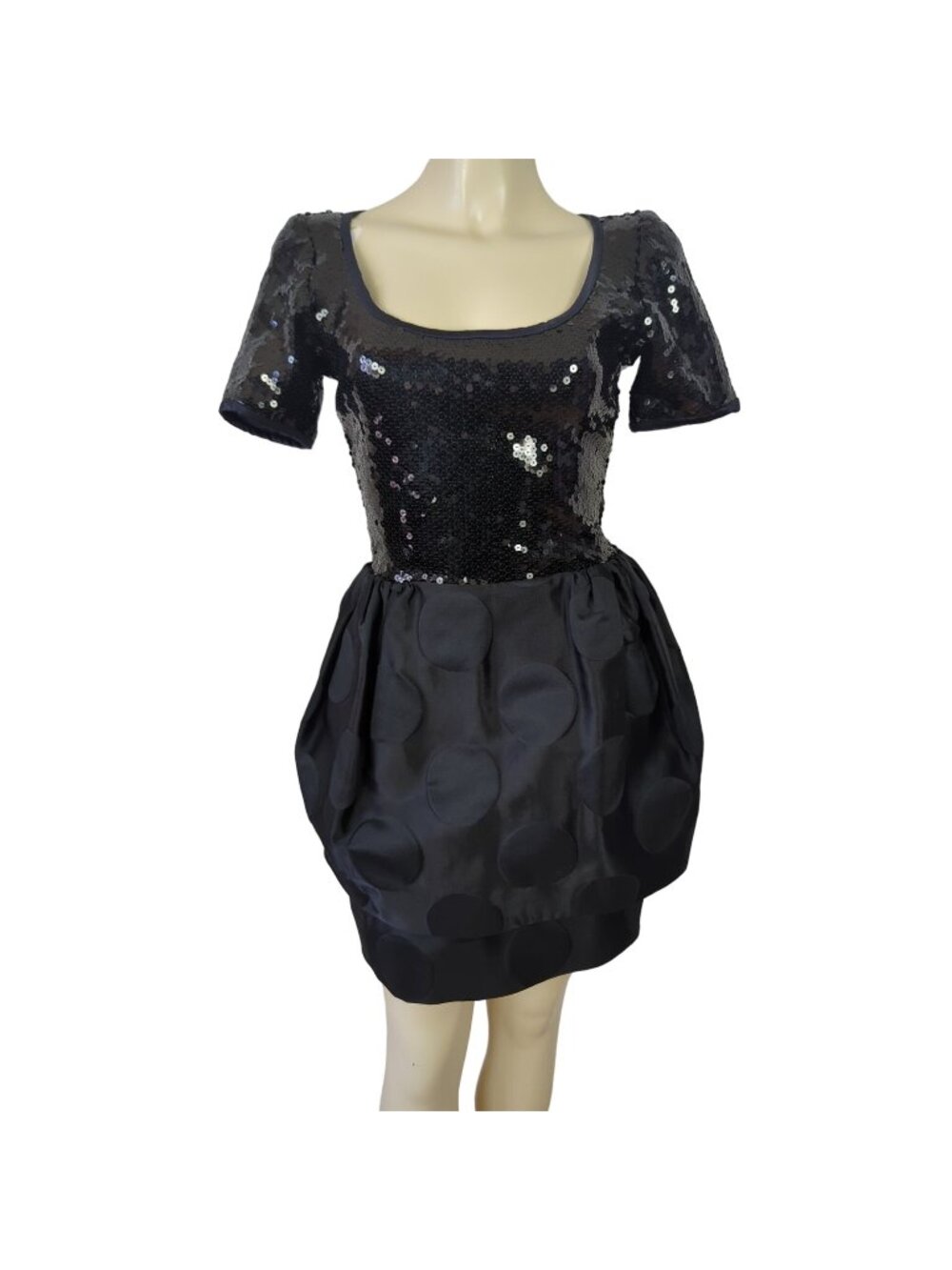 TOOTSIES Women's Black Vintage Dress Size S Sequin & Polka Dot Puff Sleeve